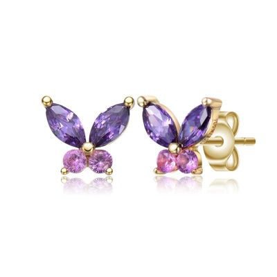 Rozzato Lab Created Elegant 14K Gold Plated Butterfly Earrings for Toddlers and Kids