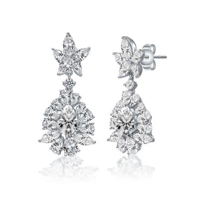 Rozzato Lab Created White Gold Plated Cubic Zirconia Snowflake Cluster Dangle Earrings