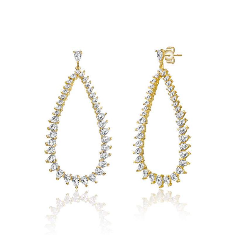 Lab Created 14K Gold Plated with Clear Cubic Zirconia Raindrop Earrings
