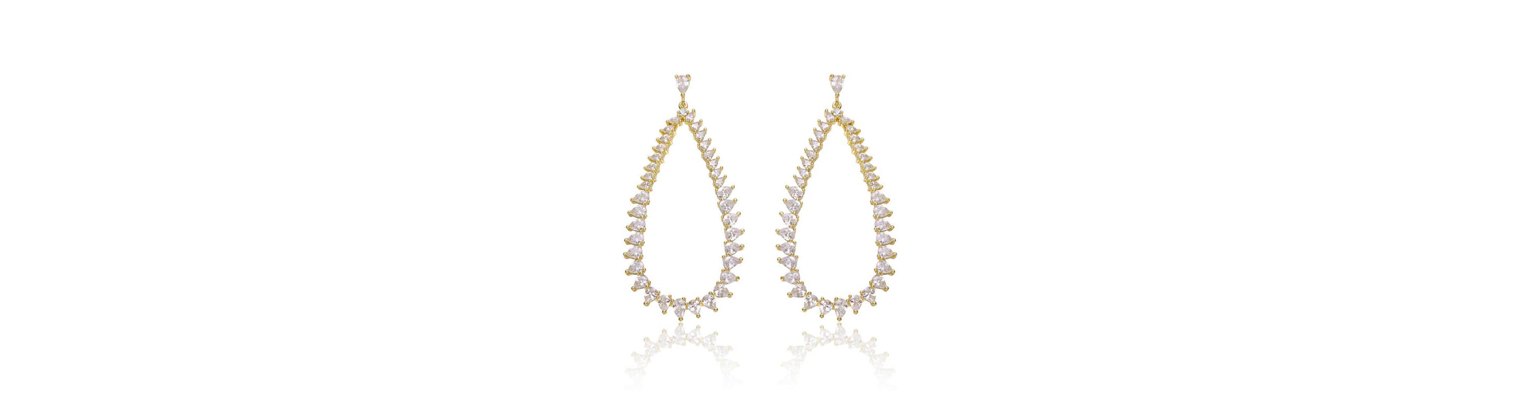 Lab Created 14K Gold Plated with Clear Cubic Zirconia Raindrop Earrings