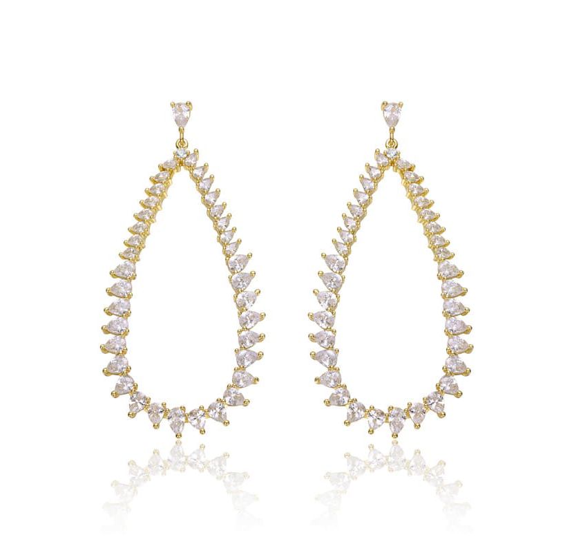 Lab Created 14K Gold Plated with Clear Cubic Zirconia Raindrop Earrings