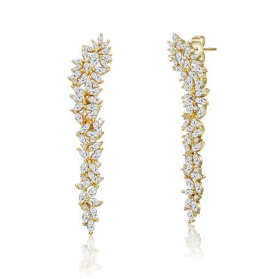 Rozzato Lab Created 14K Gold Plated Cubic Zirconia Waterfall Cluster Linear Earrings