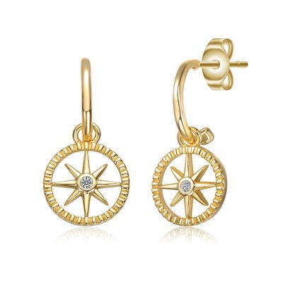 Rozzato Lab Created 14K Gold Plated with Clear Cubic Zirconia Guiding Star Compass Dangle Earrings