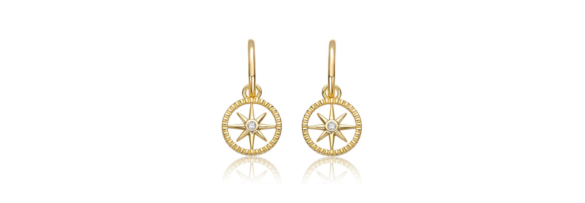 Lab Created 14K Gold Plated with Clear Cubic Zirconia Guiding Star Compass Dangle Earrings