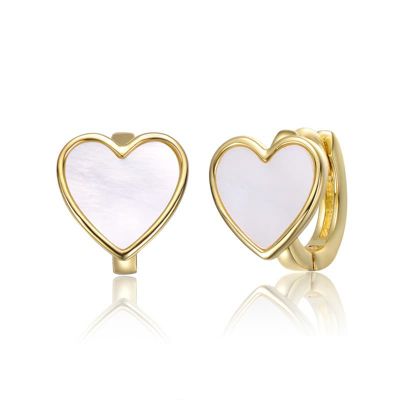 Rozzato Adorable 14K Gold Plated Mother of Pearl Heart Earrings for Teens