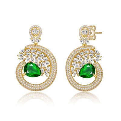 Rozzato Lab Created 14K Gold Plated Drop Earrings with Emerald Green Pear-Shaped Cubic Zirconia