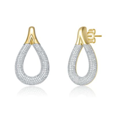 Rozzato Lab Created 14K Gold Plated with Clear Cubic Zirconia Raindrop Front-Facing Earrings