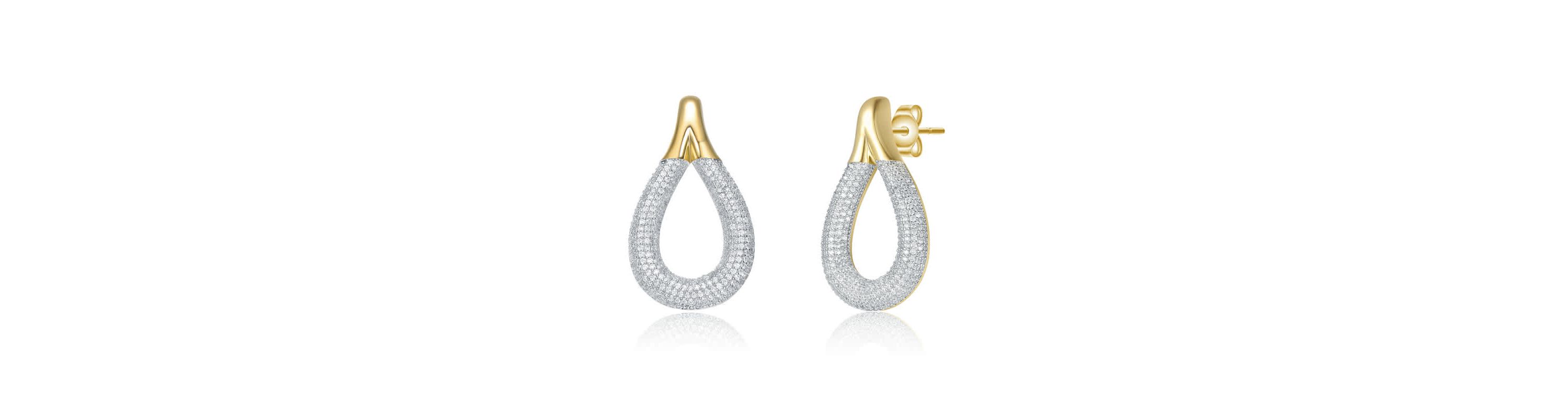 Lab Created 14K Gold Plated with Clear Cubic Zirconia Raindrop Front-Facing Earrings
