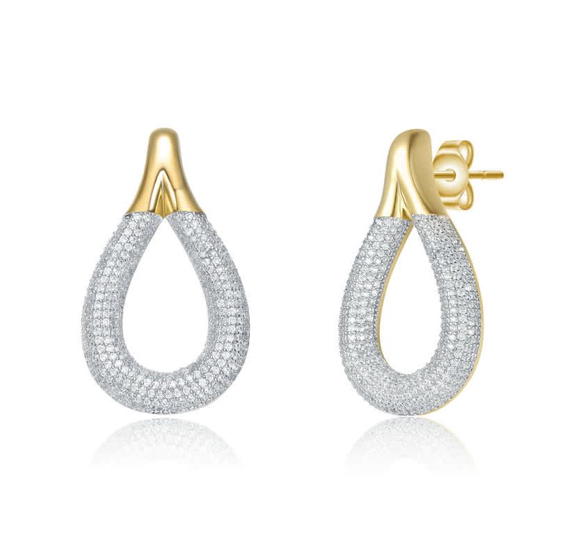 Lab Created 14K Gold Plated with Clear Cubic Zirconia Raindrop Front-Facing Earrings