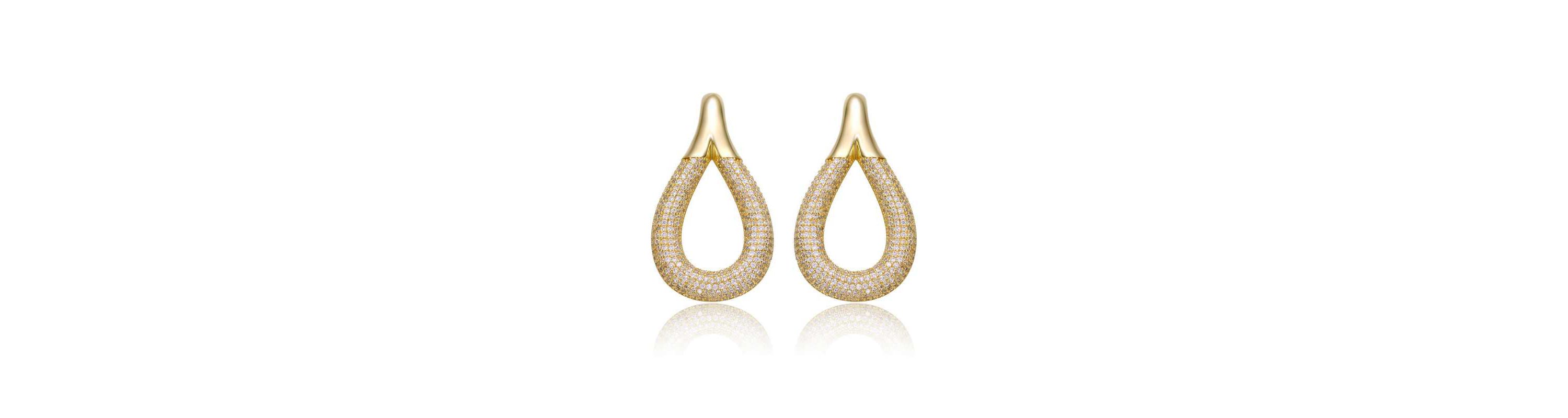 Lab Created 14K Gold Plated with Clear Cubic Zirconia Raindrop Front-Facing Earrings