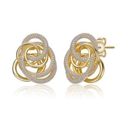Rozzato Lab Created 14K Gold Plated with Clear Cubic Zirconia Multiple Eternity Circle Love Knot Stud Earrings