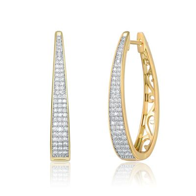 Rozzato Lab Created 14K Gold Plated Cubic Zirconia Pave Oblong Oval Hoop Earrings