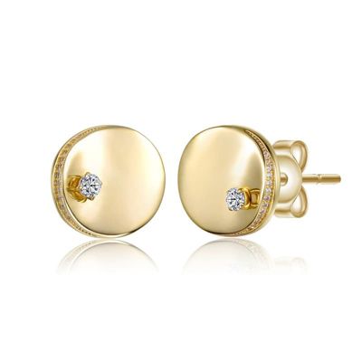 Rozzato Lab Created 14K Gold Plated with Clear Cubic Zirconia Circle Stud Earrings