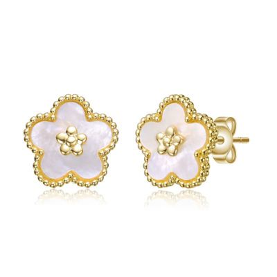 Rozzato 14K Gold Plated with Mother of Pearl Flower Stud Earrings for Kids