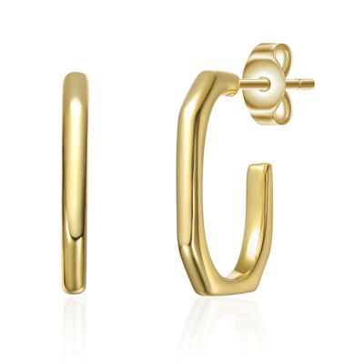 Rozzato Lab Created 14K Gold Plated Open Geometric Tubular C-Hoop Earrings