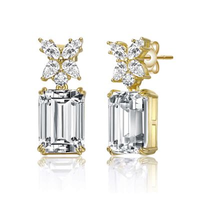 Rozzato Lab Created 14K Gold Plated with Clear Cubic Zirconia Cluster Drop Earrings