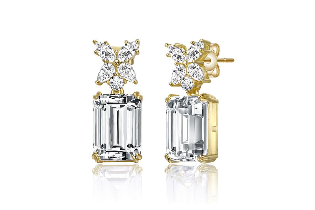 Lab Created 14K Gold Plated with Clear Cubic Zirconia Cluster Drop Earrings