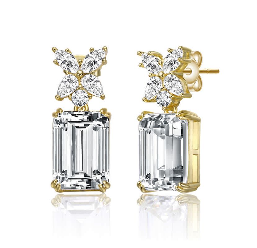 Lab Created 14K Gold Plated with Clear Cubic Zirconia Cluster Drop Earrings