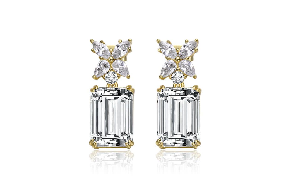 Lab Created 14K Gold Plated with Clear Cubic Zirconia Cluster Drop Earrings