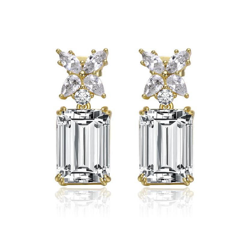 Lab Created 14K Gold Plated with Clear Cubic Zirconia Cluster Drop Earrings