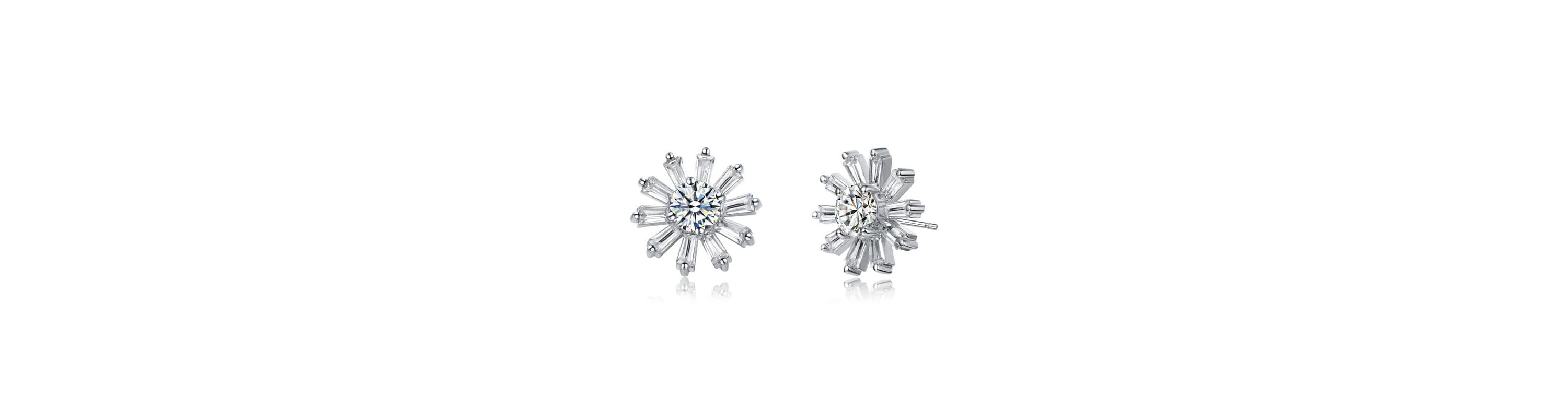 Lab Created White Gold Plated with Clear Cubic Zirconia Floral stud Earrings