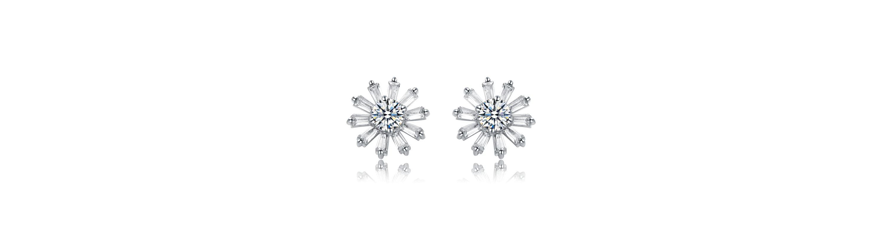 Lab Created White Gold Plated with Clear Cubic Zirconia Floral stud Earrings