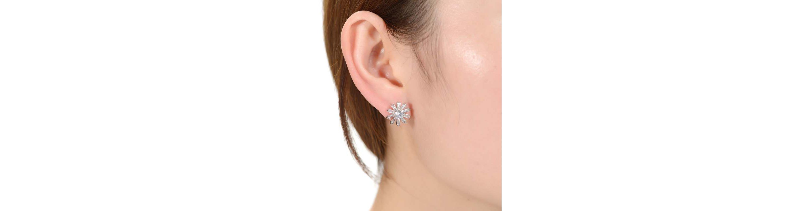 Lab Created White Gold Plated with Clear Cubic Zirconia Floral stud Earrings