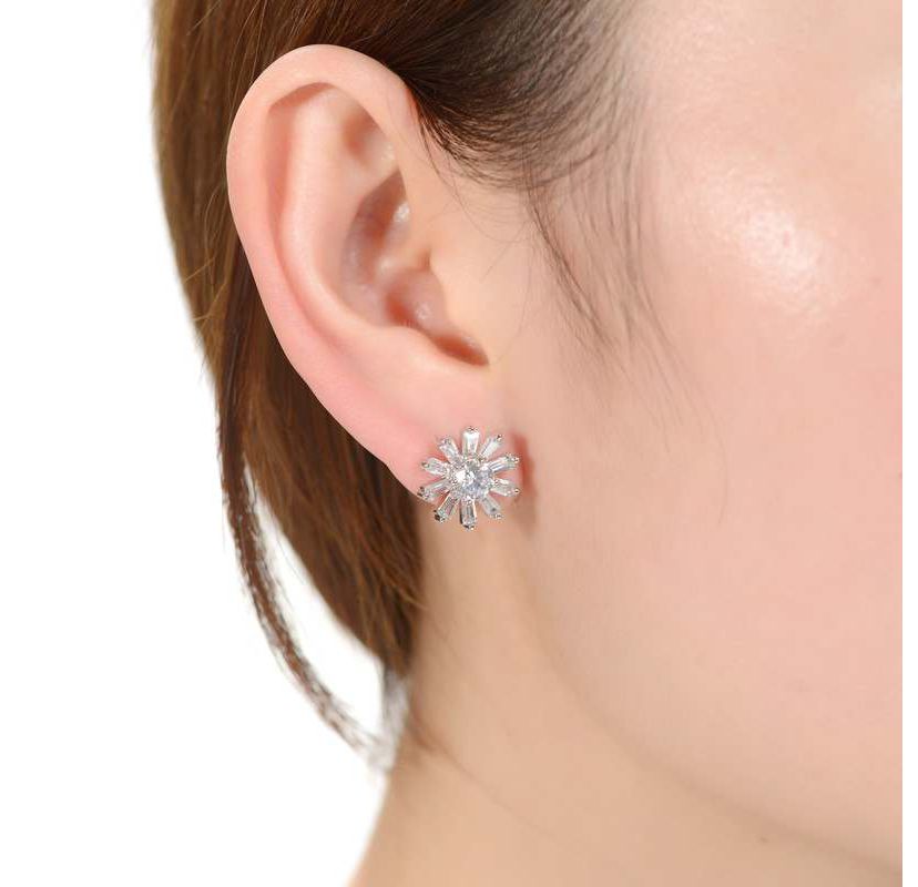 Lab Created White Gold Plated with Clear Cubic Zirconia Floral stud Earrings