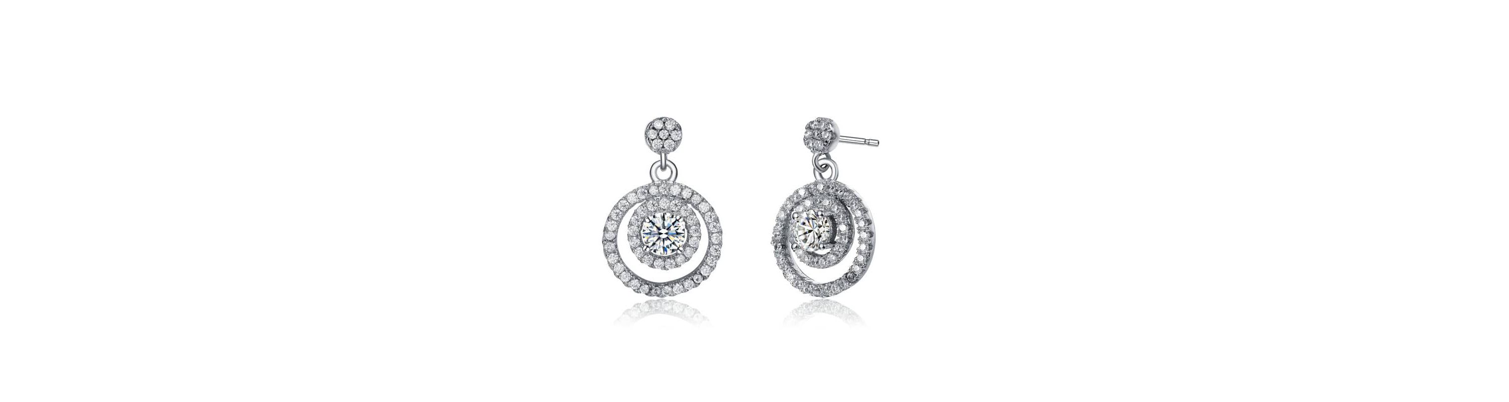 Lab Created White Gold Plated with Clear Cubic Zirconia Double Concentric Halo Dangle Earrings
