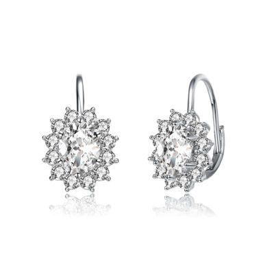 Rozzato Lab Created White Gold Plated with Clear Cubic Zirconia Hibiscus Flower Lever Back Earrings