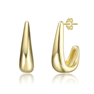 Rozzato 14K Gold Plated Bright Shine J-Hoop Earrings