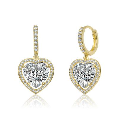 Rozzato Lab Created 14K Gold Plating with Clear Cubic Zirconia Heart Drop Hoop Earrings