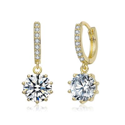 Rozzato Lab Created 14K Gold Plated with Clear Cubic Zirconia Hoop Earrings