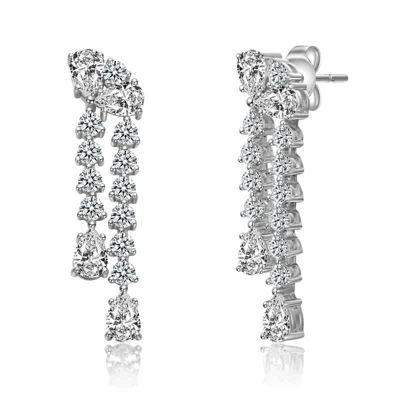 Rozzato Lab Created White Gold Plated with Clear Cubic Zirconia Tiered Teardrop Earrings