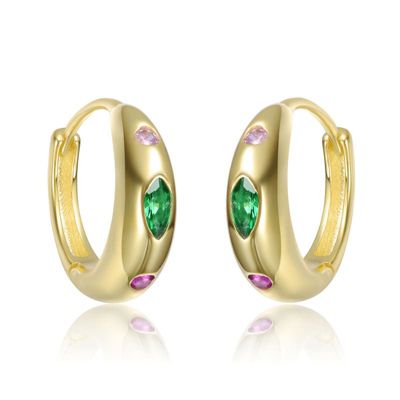 Rozzato Lab Created 14K Gold Plated with Multicolored Cubic zirconia Hoop Earrings for Kids
