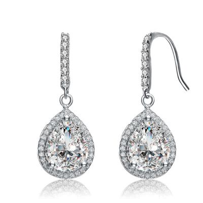 Rozzato Lab Created White Gold Plated with Pear Shaped Clear Cubic Zirconia Hook Earrings