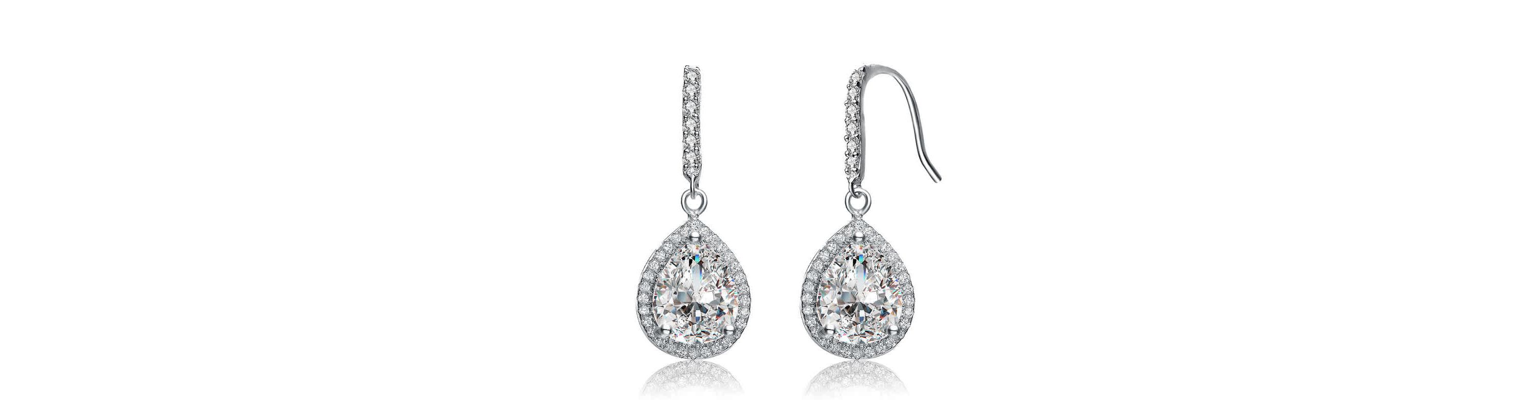 Lab Created White Gold Plated with Pear Shaped Clear Cubic Zirconia Hook Earrings