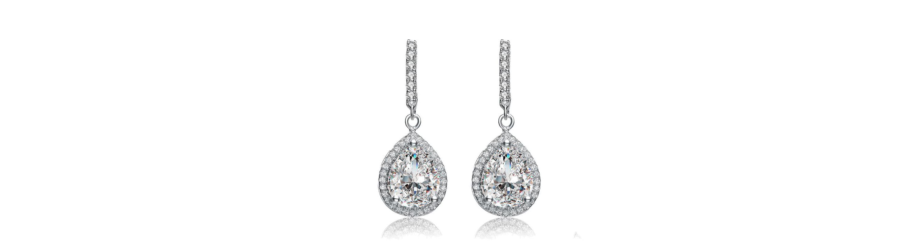 Lab Created White Gold Plated with Pear Shaped Clear Cubic Zirconia Hook Earrings