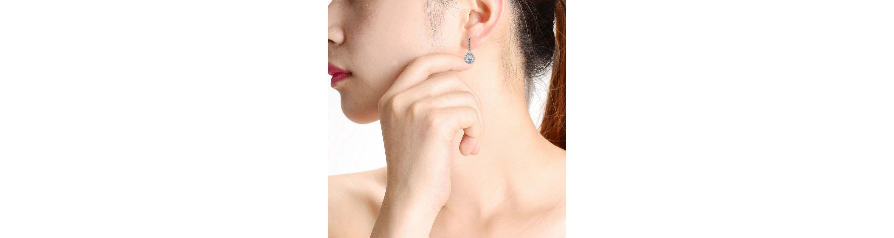 Lab Created White Gold Plated with Pear Shaped Clear Cubic Zirconia Hook Earrings