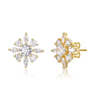 Rozzato Lab Created 14K Gold Plated with Cubic Zirconia Christmas Snowflake Stud Earrings
