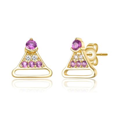 Rozzato Lab Created 14K Gold Plated with Clear & Pink Cubic Zirconia Christmas Hat Stud Earrings