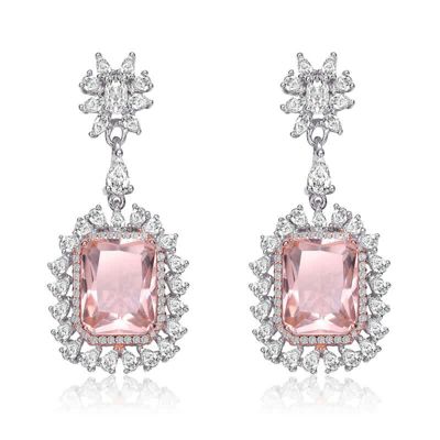 Rozzato Lab Created White Gold Plated with Morganite Cubic Zirconia Halo Dangle Earrings