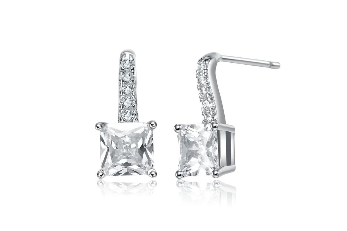 Lab Created White Gold Plated with Princess-Cut Clear Cubic Zirconia Drop Earrings