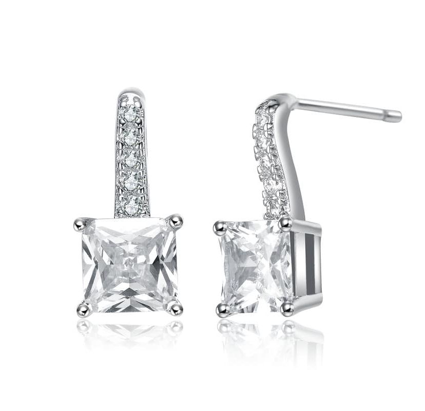 Lab Created White Gold Plated with Princess-Cut Clear Cubic Zirconia Drop Earrings
