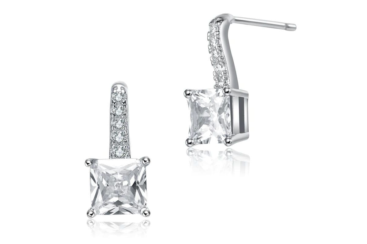 Lab Created White Gold Plated with Princess-Cut Clear Cubic Zirconia Drop Earrings