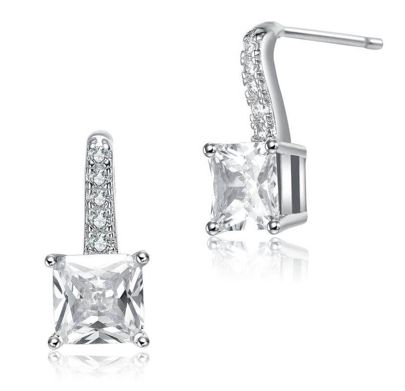 Lab Created White Gold Plated with Princess-Cut Clear Cubic Zirconia Drop Earrings