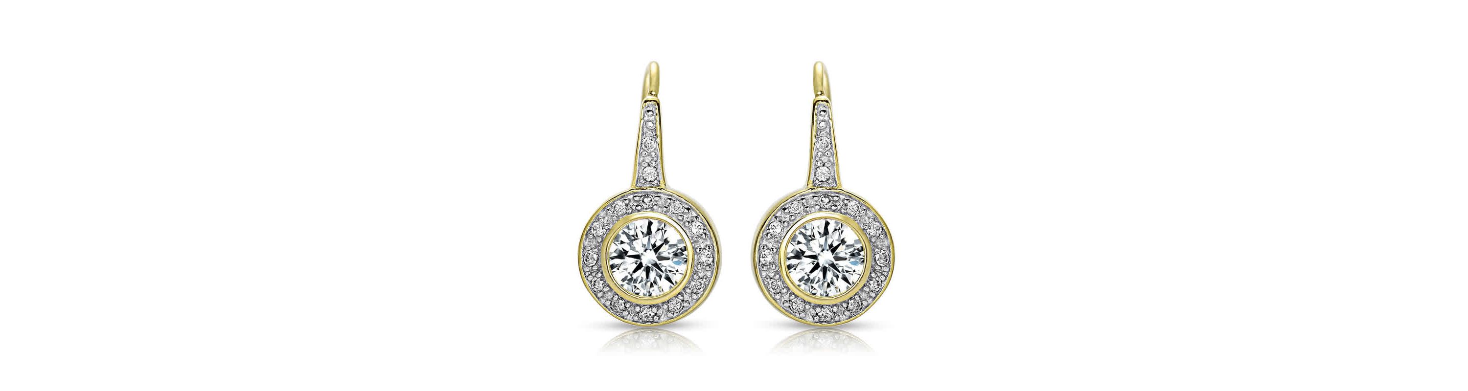 Lab Created Halo Dangle Earrings with bezel Set Round Cubic Zirconia