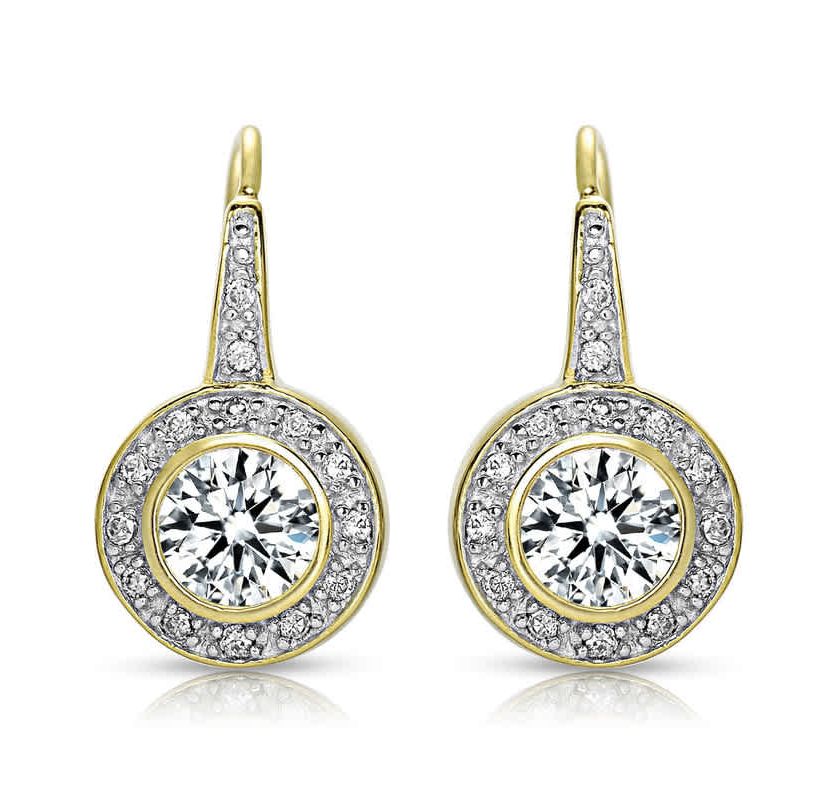 Lab Created Halo Dangle Earrings with bezel Set Round Cubic Zirconia