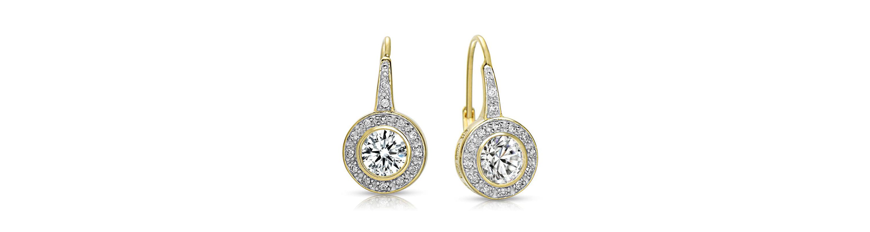 Lab Created Halo Dangle Earrings with bezel Set Round Cubic Zirconia