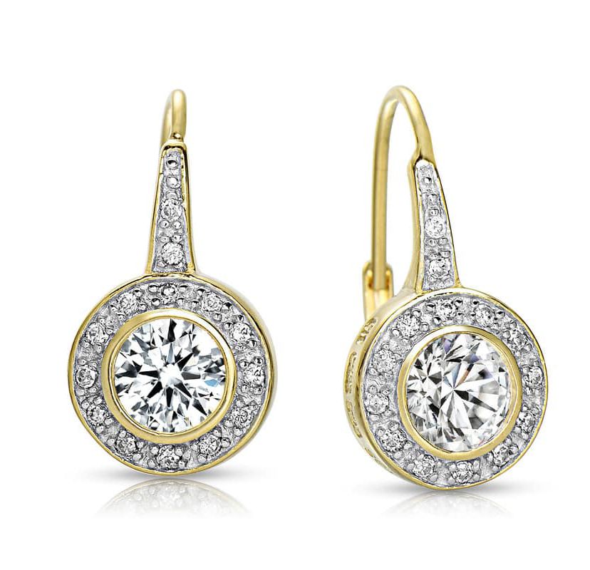 Lab Created Halo Dangle Earrings with bezel Set Round Cubic Zirconia